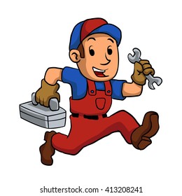 handyman Running With A Toolbox