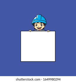 Handyman service cartoon vector with blue background