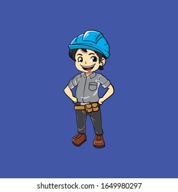 Handyman service cartoon vector with blue background