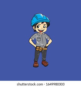 Handyman service cartoon vector with blue background