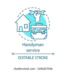Handyman service concept icon. Home service idea thin line illustration. Broken windows and electric lamps fix. House maintenance. Home repair. Vector isolated outline drawing. Editable stroke