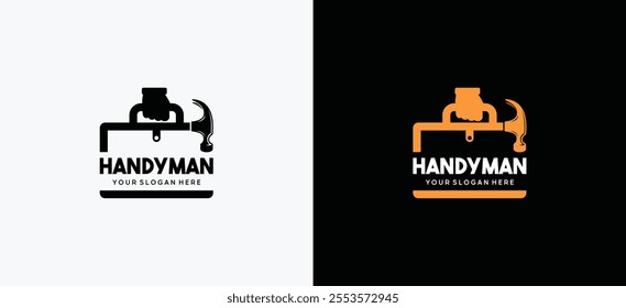 Handyman service logo design template, vector illustration of tool bag with hammer symbol