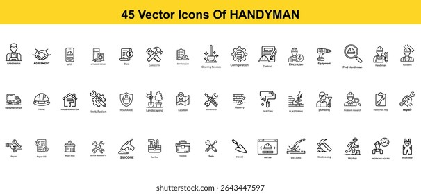 Handyman Services 45 Vector Icons for Home Repair and Maintenance