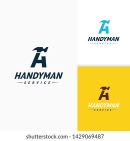 Handyman services Logo vector design, Letter-A Hammer Logo