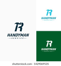 Handyman services Logo vector design, Letter R Hammer Logo