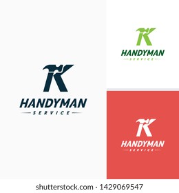 Handyman services Logo vector design, Letter K Hammer Logo