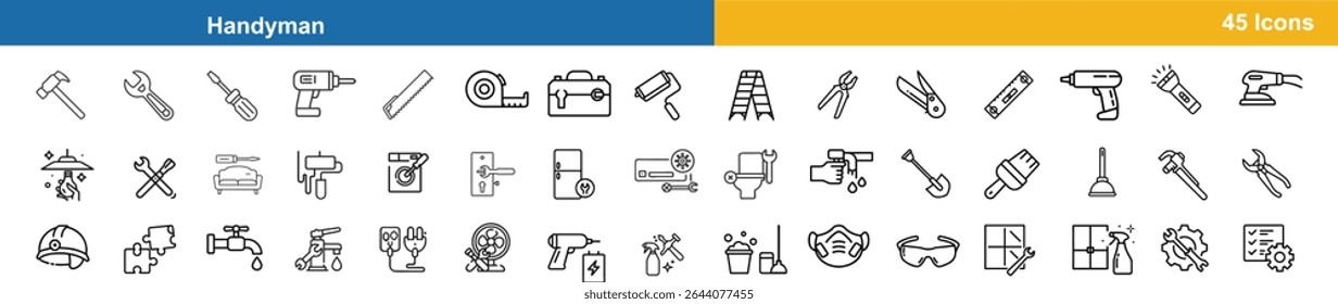 Handyman services repair tools icons set