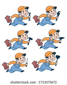 Handyman setzt Maskottenkartoon auf Vektorillustration