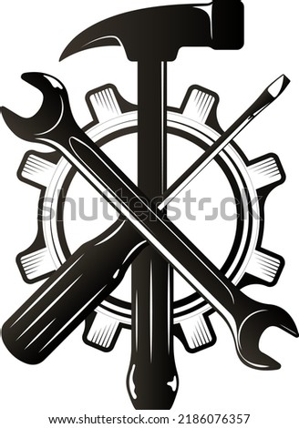 Handyman sign with tool. Hammer wrench and screwdriver tool. Repair service and construction design