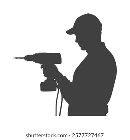 Handyman Silhouette Operating a Drill Machine