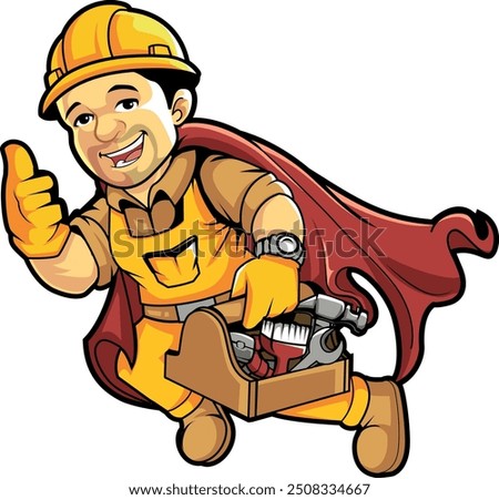 Handyman superhero wearing cape while making a thumbs up gesture 