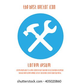 Handyman symbol vector icon. Tool repair sign. Wrench and hammer simple isolated blue white round logo.
