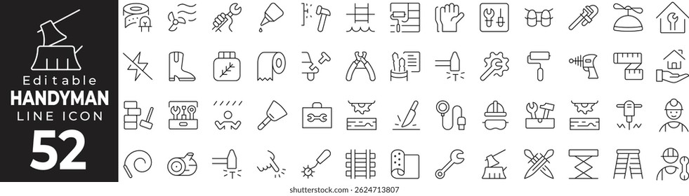 Handyman Thin Line Icon Set - Werkzeuge, Reparatur, DIY Services