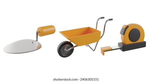 Handyman tools 3d icons vector clipart. Construction worker tools illustration template.