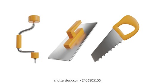 Handyman tools 3d icons vector clipart. Construction worker tools illustration template.