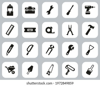 Handyman Tools And Equipment Icons. Black And White Flat Design Set