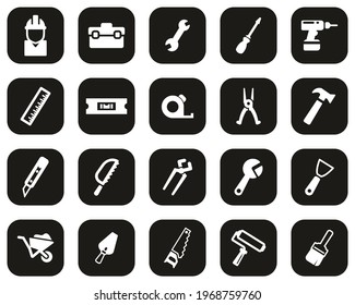 Handyman Tools And Equipment Icons White On Black Flat Design Set Big