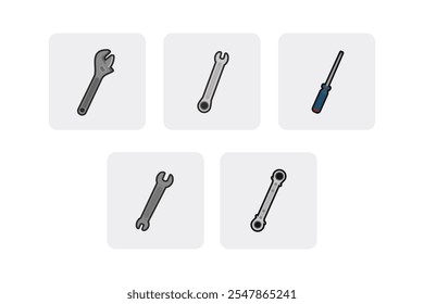 Handyman Tools icon set - adjustable wrench, combination wrench, min screwdriver, open and wrench, ratchet wrench