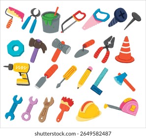 handyman tools Illustration with crayon style editable for cards, poster decorations, t-shirt prints, stickers, icons and others