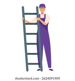 Handyman in uniform is holding a ladder, ready for work