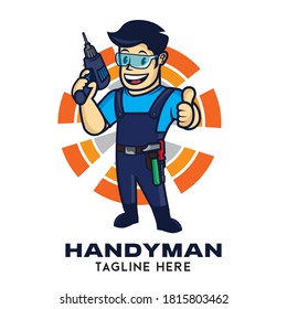 Handyman vector logo in retro style with badge design, perfect for home repair services company logo