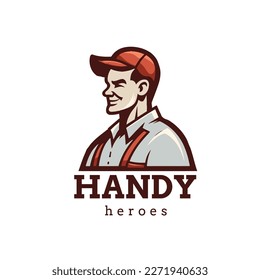 Handyman vector logo template. Man in baseball cap and visor. worker fix repair