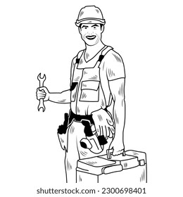 Handyman Vector Stock Illustration, Handyman Line Art