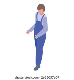 Handyman vestindo macacão azul de pé ilustração isométrica