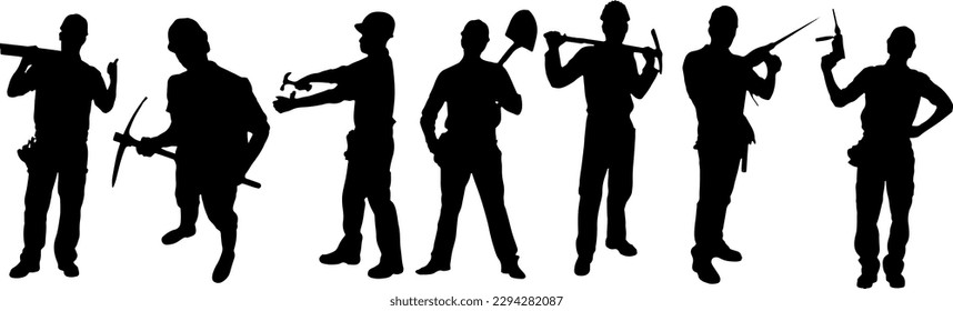 "Handyman at Work: Silhouette Set of a Man Holding Tools for Repairs"
"Fix It Like a Pro: Repairman with Tools Silhouette Vector Set"
"DIY Repairman: Vector Silhouette Set of a Man Holding Tools"