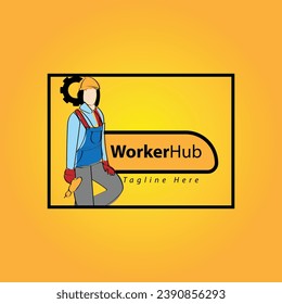 Handyman worker or carpenter logo vector illustration with dummy text on yellow background.