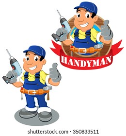 Handyman worker with drilling machine in the hand