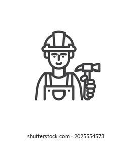 Icono de línea de trabajo de Handyman. signo de estilo lineal para concepto móvil y diseño web. Trabajador de construcción con icono vector de contorno de martillo. Símbolo, ilustración del logotipo. Gráficos vectoriales