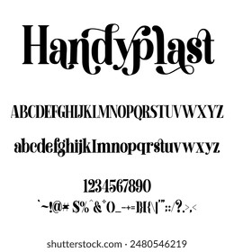 Handyplast is a classy serif font with a handful of curvy ligatures.
Think Handyplast ! This font is both bold and elegant.. modern yet vintage.. either way, it is sure to bring attention to your.