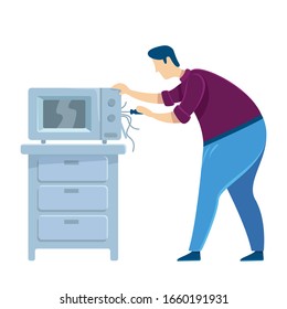 Handyworker flat color vector faceless character. Man fixing microwave. Caucasian guy repair electric oven. Male worker assemble appliance. Home repairs isolated cartoon illustration