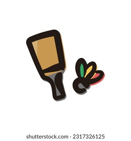 Hanetsuki - Japanese new year icon (Hand-drawn line, colored version)