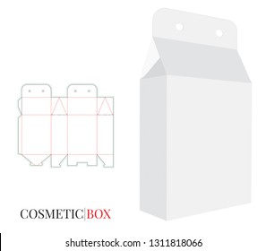 Hang Box Template, Vector with die cut / laser cut layers. Cosmetics Box, white, clear, blank, isolated Box Pack mock up on white background with perspective view. Packaging Design, 3D presentation