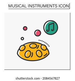 Hang Drum Color Icon. Handpan, Hang. Modern Percussion Steel Musical Instrument. Subset Of The Steelpan. Classical, Ethnic, Modern Music. Music From Different Countries. Isolated Vector Illustration