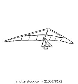 Hang glider, extreme, sky, sport, fly concept. Hand drawn man flying with hang glider concept sketch. Isolated vector illustration.