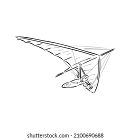 Hang glider, extreme, sky, sport, fly concept. Hand drawn man flying with hang glider concept sketch. Isolated vector illustration.