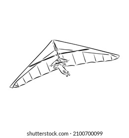 Hang glider, extreme, sky, sport, fly concept. Hand drawn man flying with hang glider concept sketch. Isolated vector illustration.