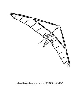 Hang glider, extreme, sky, sport, fly concept. Hand drawn man flying with hang glider concept sketch. Isolated vector illustration.