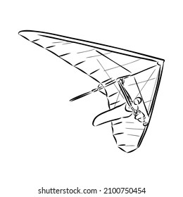 Hang glider, extreme, sky, sport, fly concept. Hand drawn man flying with hang glider concept sketch. Isolated vector illustration.