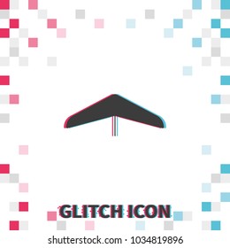 Hang glider  glitch effect vector icon.