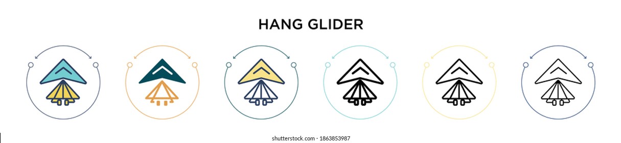 Hang glider icon in filled, thin line, outline and stroke style. Vector illustration of two colored and black hang glider vector icons designs can be used for mobile, ui, web