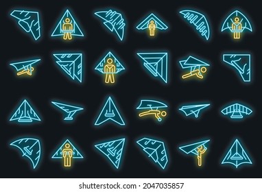 Hang glider icon. Outline hang glider vector icon neon color on black