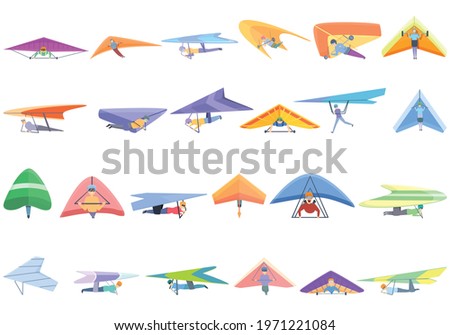 Hang glider icons set. Cartoon set of hang glider vector icons for web design