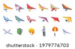 Hang glider icons set. Isometric set of hang glider vector icons for web design isolated on white background