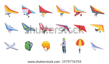 Hang glider icons set. Isometric set of hang glider vector icons for web design isolated on white background Foto d'archivio © 