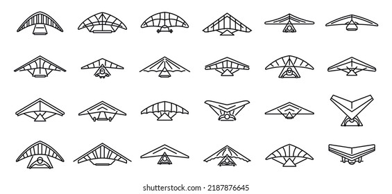 Hang glider icons set outline vector. Sport activity. Adrenaline glider