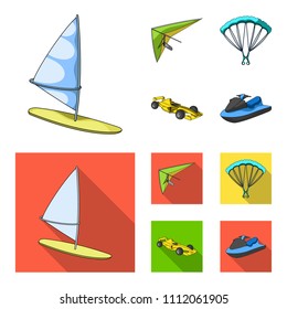 Hang glider, parachute, racing car, water scooter.Extreme sport set collection icons in cartoon,flat style vector symbol stock illustration web.